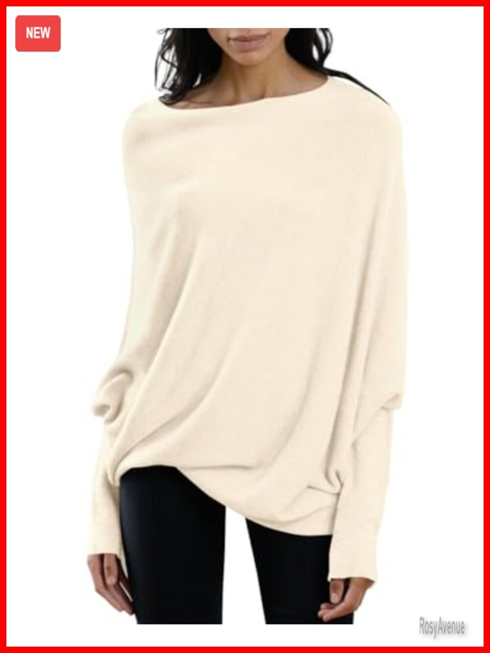 Batwing Boat Neck Sweater Women Long Sleeve Soft Knit Loose Pullover Jumper